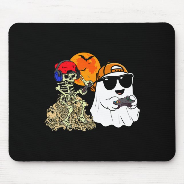 Halloween Ghost Boys Kids Gaming Scary Skeleton Ga Mouse Pad (Front)