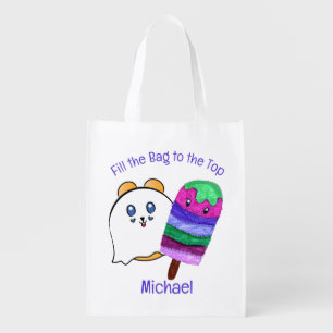  Halloween Ghost Cartoon Cute Trick or Treat Grocery Bag