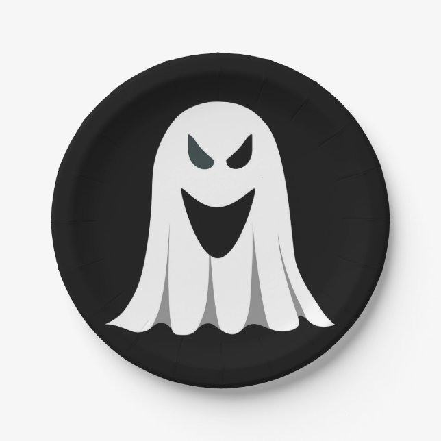 Halloween Ghost Cartoon Illustration 02 Paper Plates (Front)
