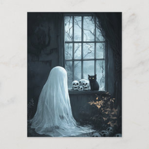 Halloween Ghost, Cat and Skuls Postcard