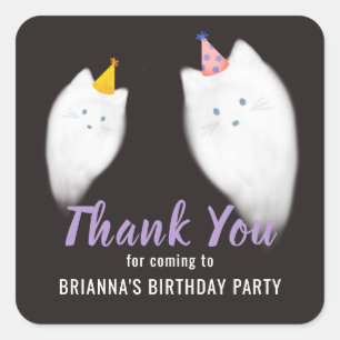 Halloween Ghost Cat Birthday Thank You Black Square Sticker