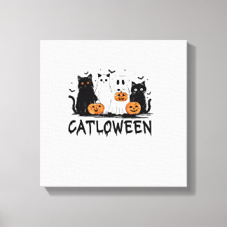 Halloween Ghost Cat Catloween Funny Black Cat Cat  Canvas Print