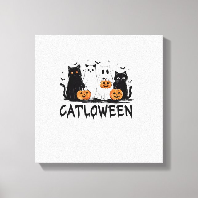 Halloween Ghost Cat Catloween Funny Black Cat Cat  Canvas Print (Front)