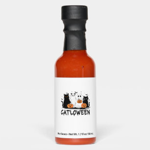 Halloween Ghost Cat Catloween Funny Black Cat Cat  Hot Sauces