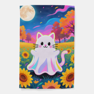 Halloween ghost cat garden flag