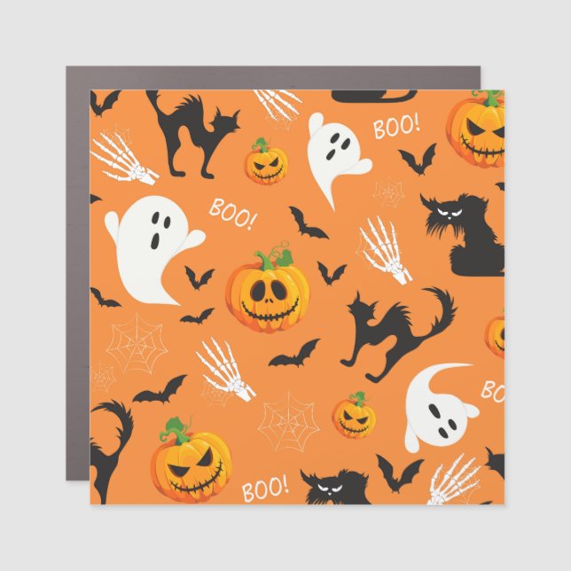 Halloween Ghost Cat Pumpkin Pattern Car Magnet (Front)