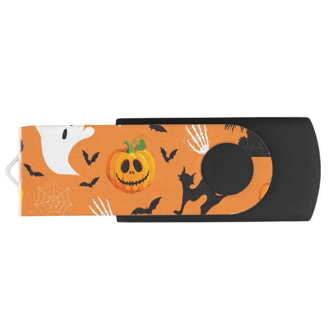 Halloween Ghost Cat Pumpkin Pattern Flash Drive (Back)