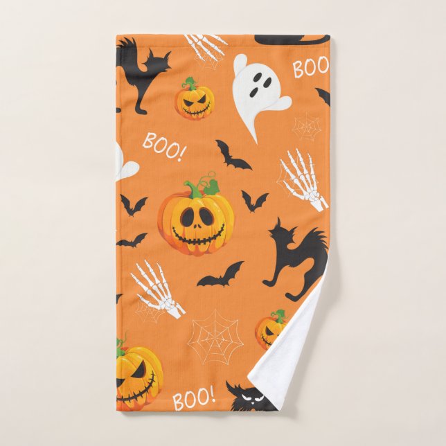 Halloween Ghost Cat Pumpkin Pattern Hand Towel (Hand Towel)