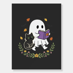 Halloween Ghost Cat Reading Book Floral Design_1 Foam Board
