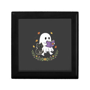 Halloween Ghost Cat Reading Book Floral Design_1 Gift Box
