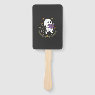 Halloween Ghost Cat Reading Book Floral Design_1 Hand Fan