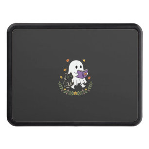 Halloween Ghost Cat Reading Book Floral Design_1 Hitch Cover