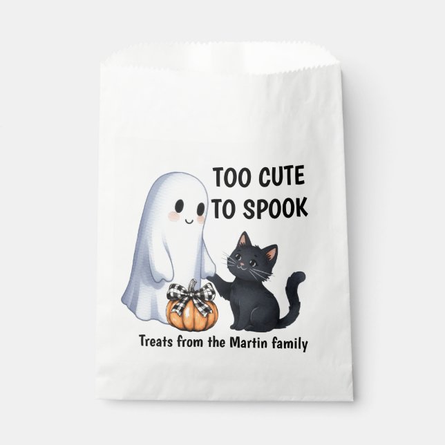 Halloween Ghost Cat Too Cute To Spook Favor Bag (Front)