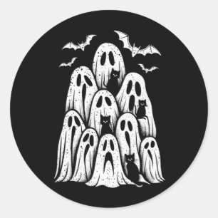 Halloween Ghost Cats Lover Fall Spooky Season Classic Round Sticker