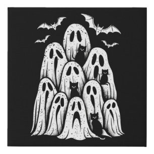 Halloween Ghost Cats Lover Fall Spooky Season Faux Canvas Print