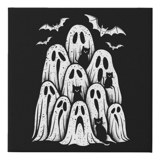 Halloween Ghost Cats Lover Fall Spooky Season Faux Canvas Print (Front)