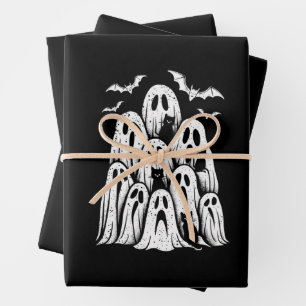 Halloween Ghost Cats Lover Fall Spooky Season Wrapping Paper Sheets