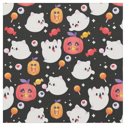 halloween ghost cats pumpkin candy spooky cute fabric