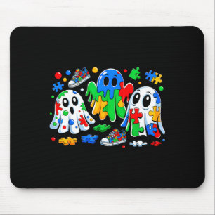 Halloween Ghost Colorful Puzzle Ribbon Autism Awar Mouse Pad