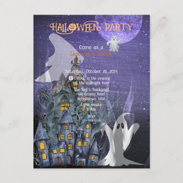 HALLOWEEN GHOST COSTUME PARTY ANNOUNCEMENT POSTCARD (Front)