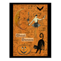 Halloween Ghost Dances Scary Moon Postcard