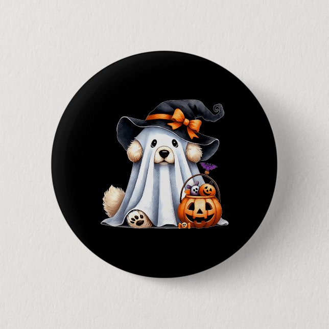 Halloween Ghost Dog Button (Front)