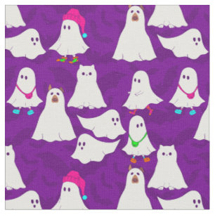 halloween ghost dog cat purple  fabric