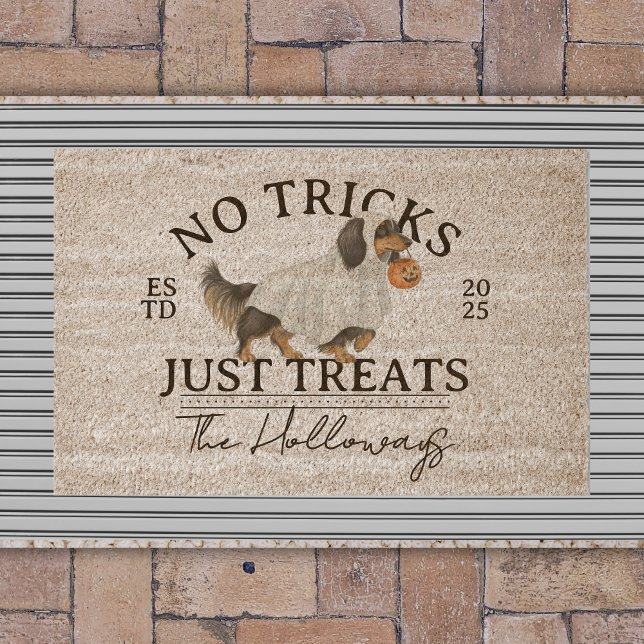 Halloween Ghost Dog Dachshund Custom Name Fiber Doormat (Welcome guests to your spooky, treat filled home with this Halloween Ghost Dachshund Rug!)