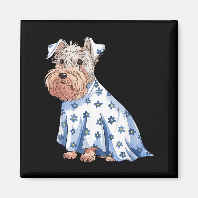 Halloween Ghost Dog With Flowers Funny Halloween Magnet (Front)