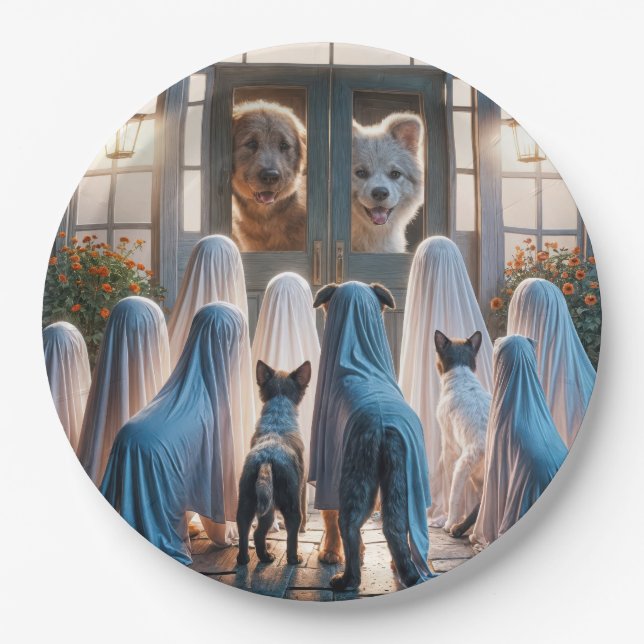 Halloween Ghost Dogs  Paper Plates (Front)