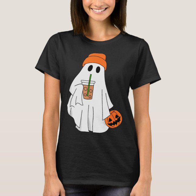 Halloween Ghost Drinking Coffee Ghost Ice Coffee M T-Shirt (Front)