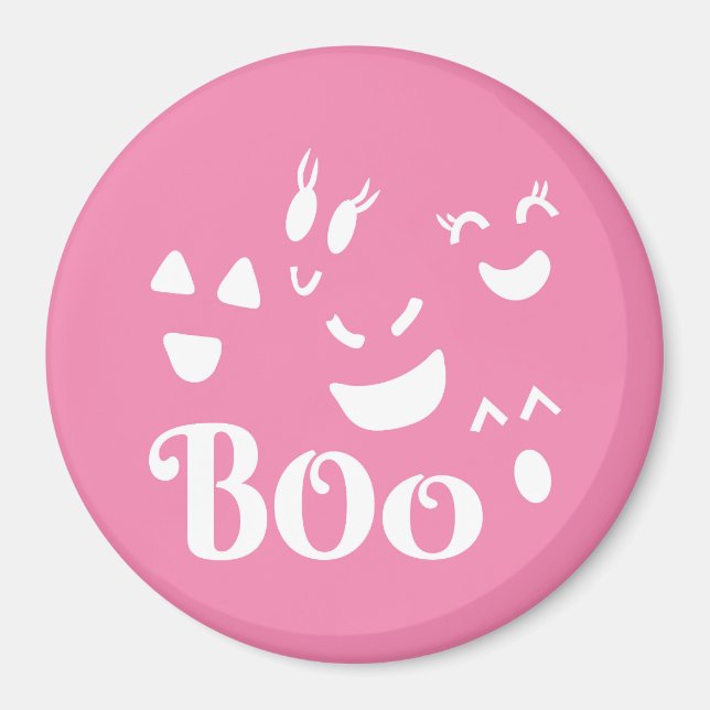 Halloween Ghost Face Pink and White Magnet (Front)
