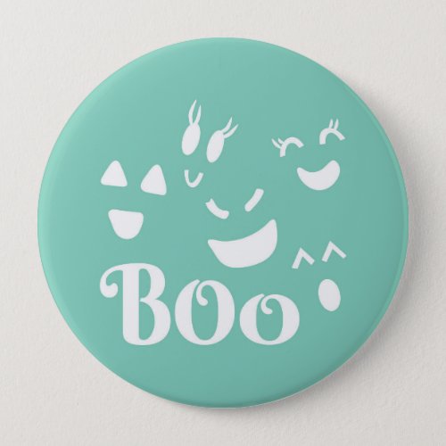 Halloween Ghost Face Teal and White Button Pin
