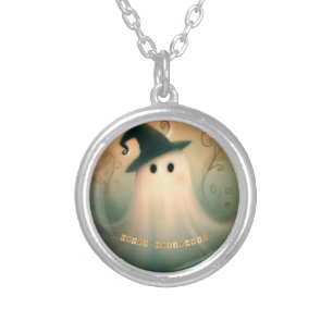 Halloween/Ghost/Fall/Whimsical Ornament Silver Plated Necklace