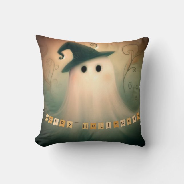 Halloween/Ghost/Fall/Whimsical Ornament Throw Pillow (Front)