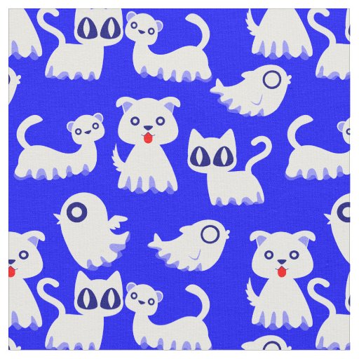 halloween ghost ferret dog blue fabric