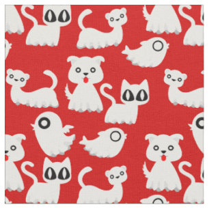 halloween ghost ferret dog red  fabric