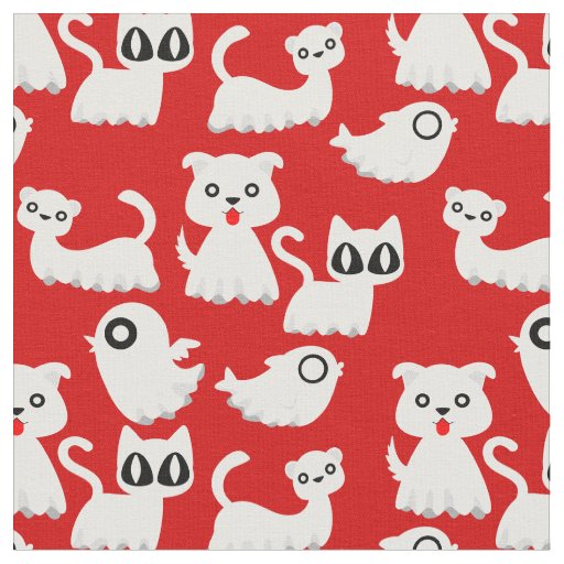 halloween ghost ferret dog red  fabric