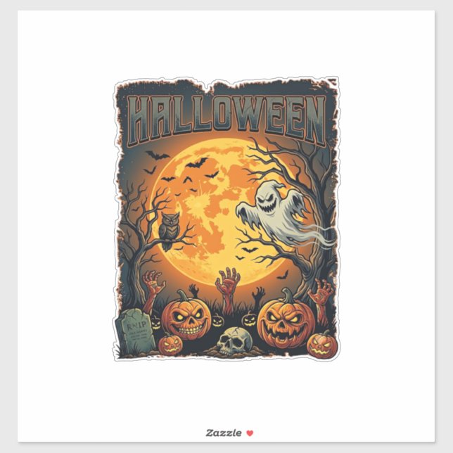 Halloween Ghost Full Moon Jack Lanterns Zombie Han Sticker (Sheet)
