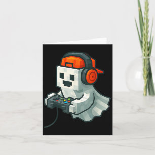 Halloween Ghost Gamer Funny Pixel Video Gaming Boy Card