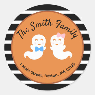 Halloween Ghost Gender Reveal Return Address Classic Round Sticker