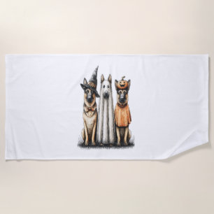 Halloween Ghost German Shepherd Dog Beach Towel