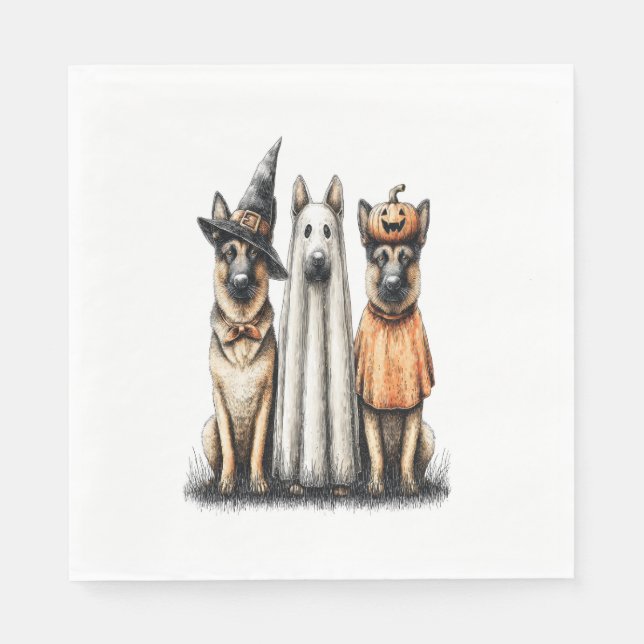 Halloween Ghost German Shepherd Dog Napkins (Front)