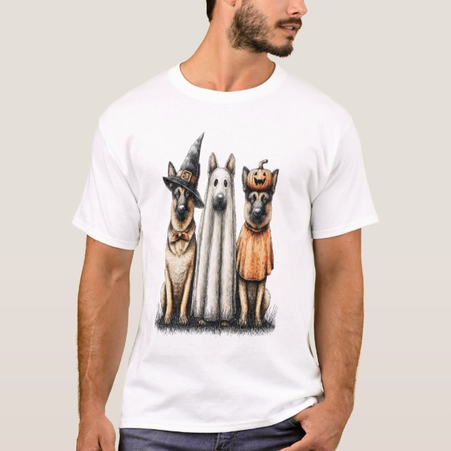 Halloween Ghost German Shepherd Dog T-Shirt (Front)
