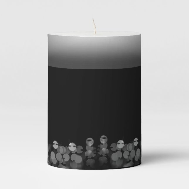 Halloween Ghost Ghosted Aliens Grey Black White Pillar Candle (Front)