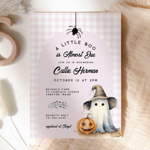 Halloween Ghost Gingham Little Boo Baby Shower Invitation