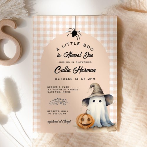 Halloween Ghost Gingham Little Boo Baby Shower Invitation