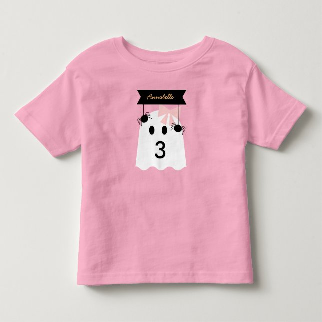 Halloween Ghost Girl Pink Ribbon Birthday Toddler T-shirt (Front)