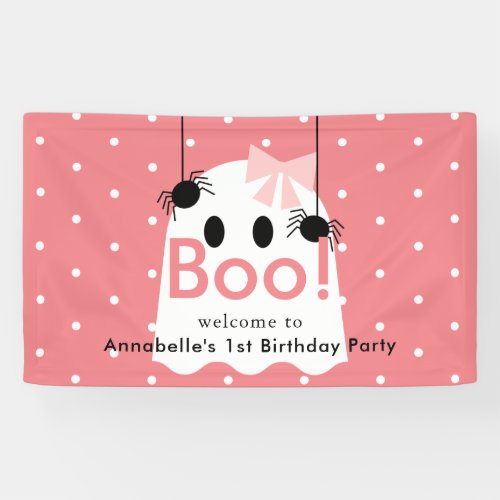 Halloween Ghost Girl Pink Ribbon Birthday Welcome Banner