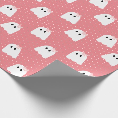 Halloween Ghost Girl Pink Ribbon Polka Dot Pattern Wrapping Paper